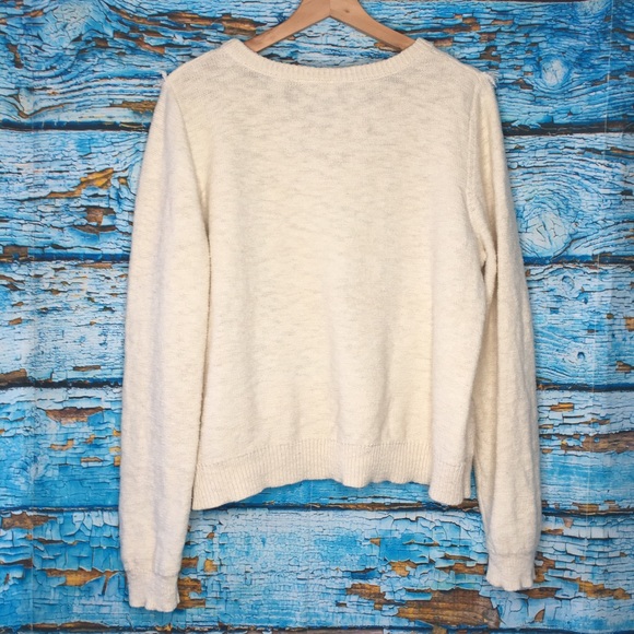 {Anthro / Moth} Bramble Ecru Textured Fringe Macramé-Inspired Boho Sweater - Picture 4 of 8